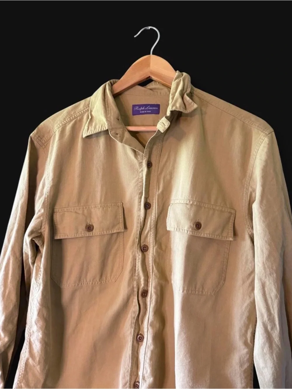 Ralph Lauren Purple Label Khaki Button-Front Utility Shirt Jacket